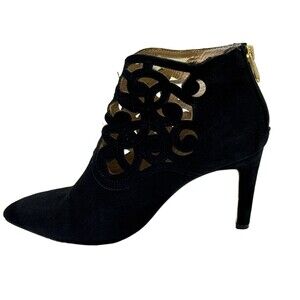 Adrienne Vittadini Nidia Black Suede Cutout Heeled Booties Size 8M